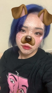 過去画でごめヌ。こんぐらいの紫青髪になったょ