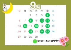 ９月の出勤予定